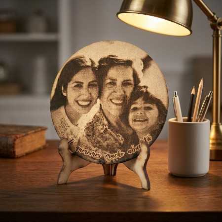 Fotograbado Laser en madera redonda 9cms
