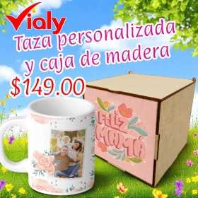 Taza Blanca Con caja de madera