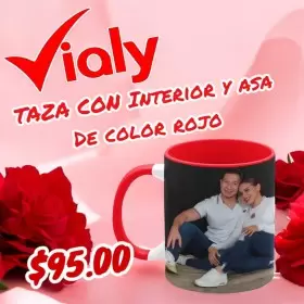 Promo San Valentin. Taza con asa y fondo rojo, personalizada.