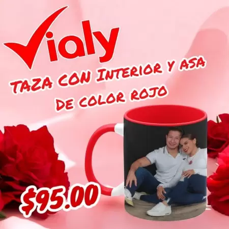 Promo San Valentin. Taza con asa y fondo rojo, personalizada.