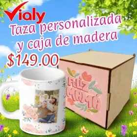 Taza Blanca Con caja de madera